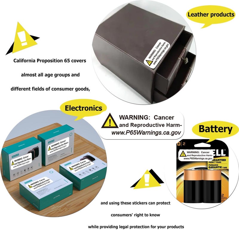Well Tile California Proposition 65 Warning Labels 500/Roll - California Cancer and Reproductive Harm Sign Labels - 1/2 X 3/2 Inch CA Notice Stickers for Cancer and Birth Defects (Yellow, 1/2 X 3/2 Inch) - Image 2